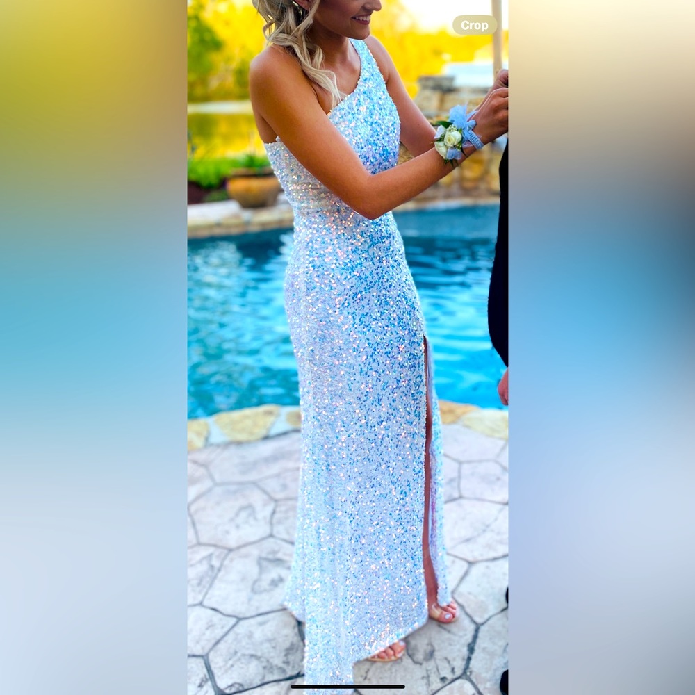Formal one shoulder sequin dress.